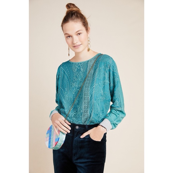 Anthropologie Tops - Anthropologie Blue Long Sleeve Kate Lace Top